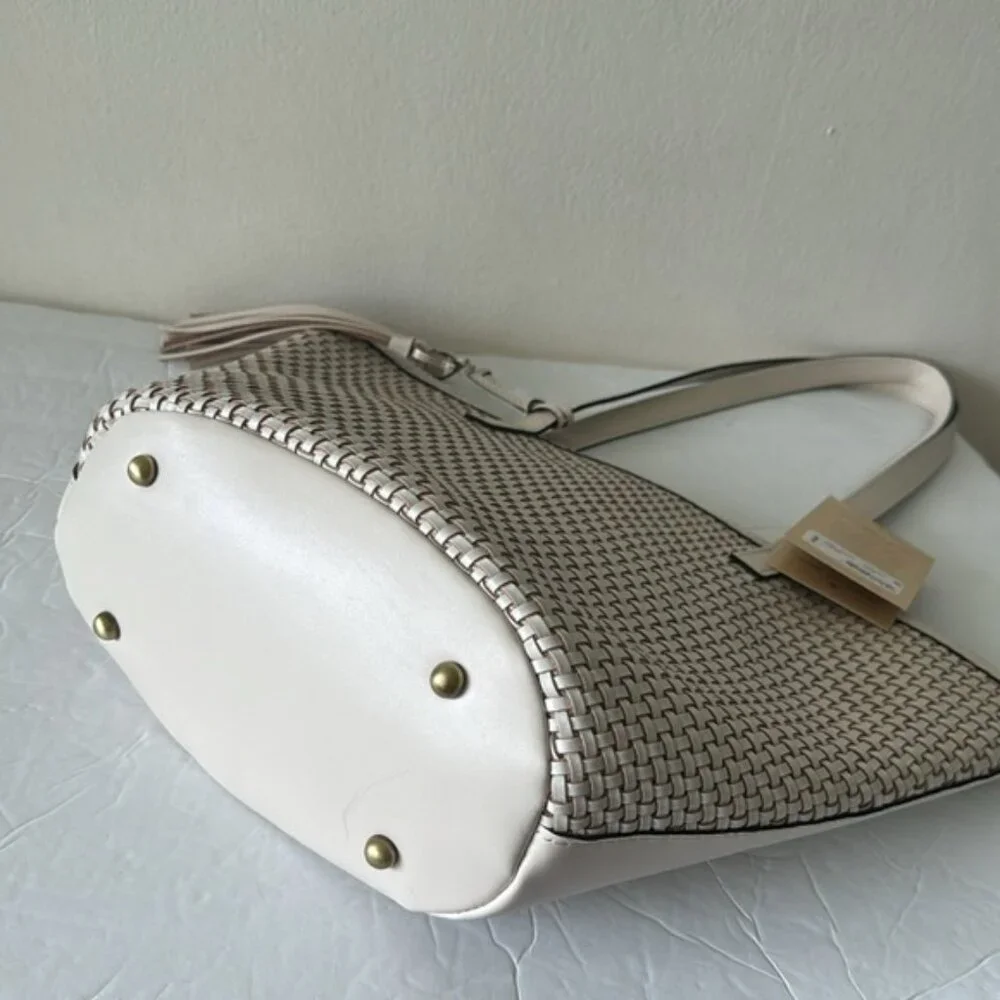 Patricia Nash Marconia Tote Woven Leather Latte Dark White Handbag - Picture 8 of 16